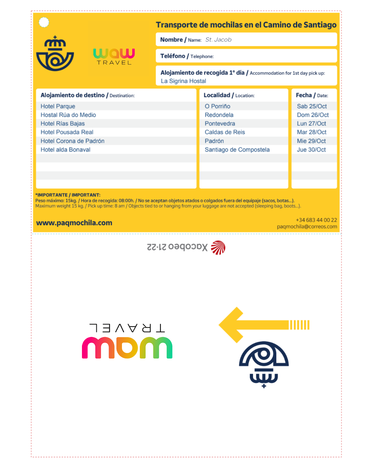 Luggagelabel Bagagevervoer Camino De Santiago